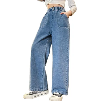 בנות ג 'ינס בצבע אחיד ילדה ג' ינס סגנון מקרית ילדים ג ' ינס אביב סתיו בגדי ילדים 6 8 10 12 14